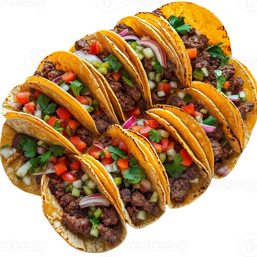 Delicious ground beef tacos with pico de gallo, isolated on transparent background png
