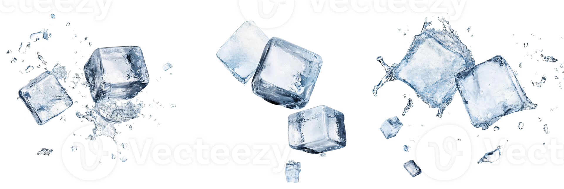 Floating Ice Cubes in Dynamic Water Splash on Transparent Background png