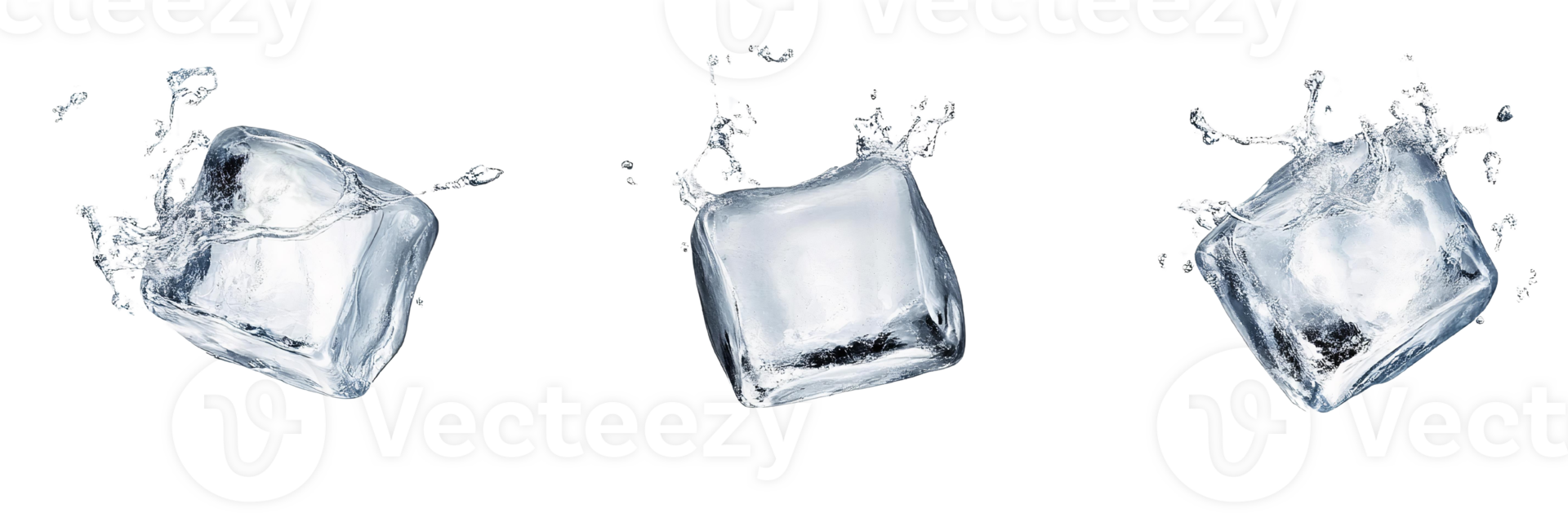 Cool Ice Cubes Dropping into Water with Splashes on Transparent Background png