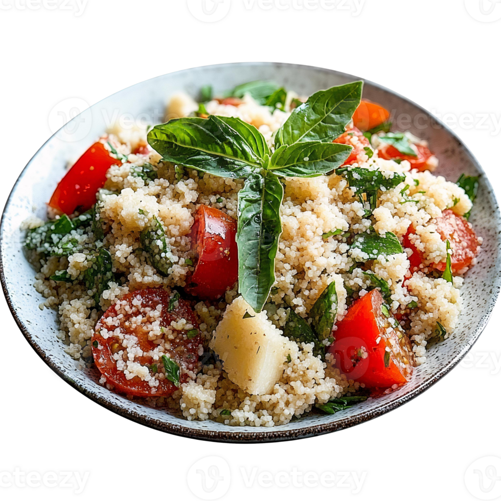 Couscous salad with tomatoes and basil on Transparent Background png