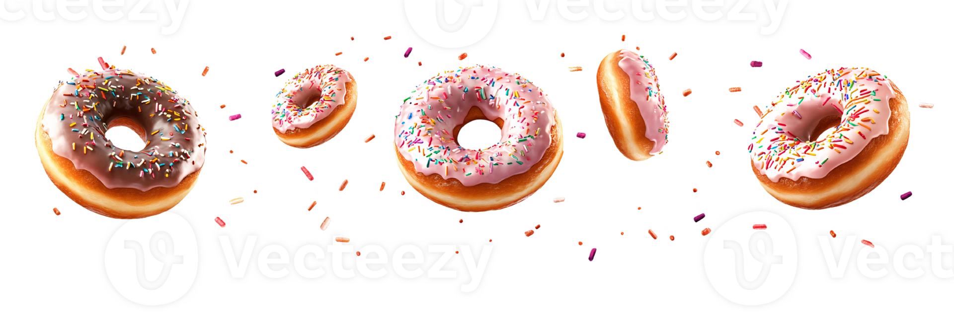Glazed donuts with sprinkles on transparent background png