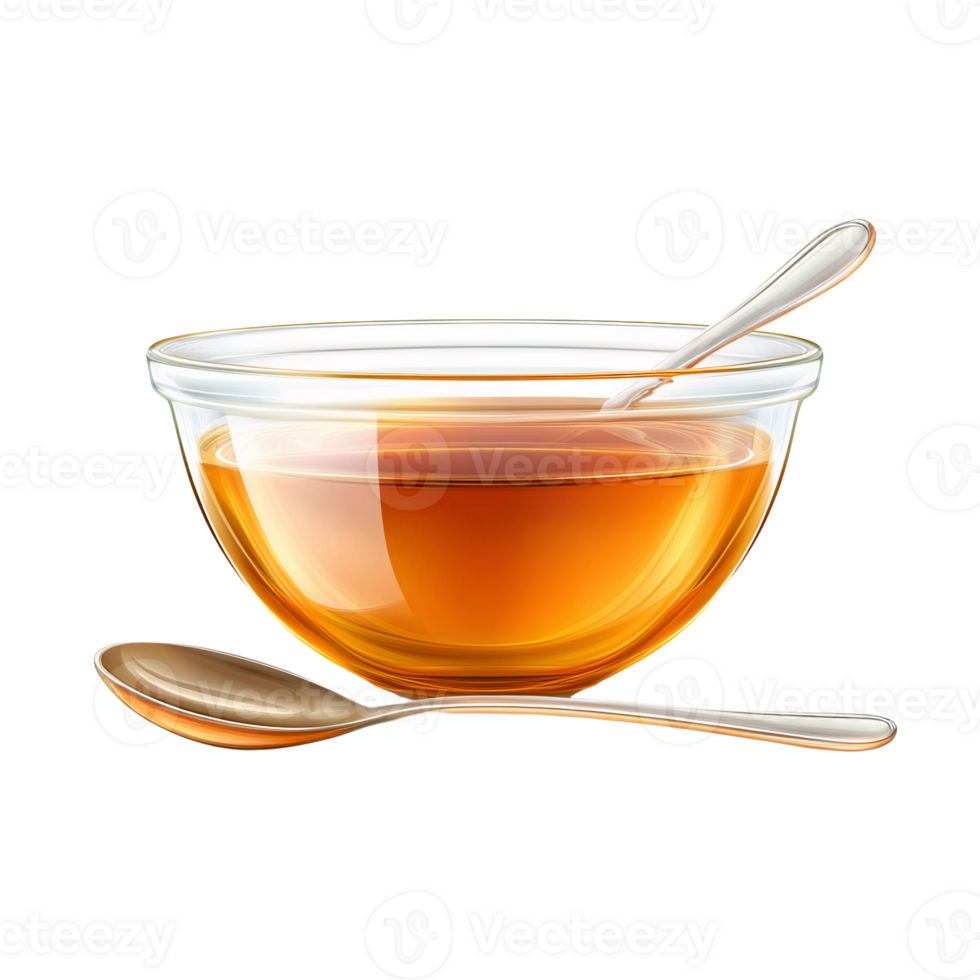 Honey in glass bowl with spoons on transparent background png