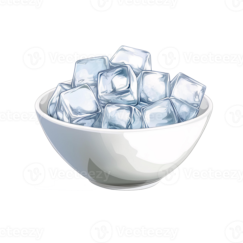 Ice cubes in white bowl on transparent background png