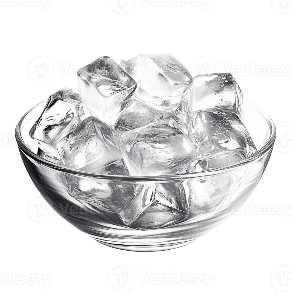 Ice cubes in glass bowl on transparent background png