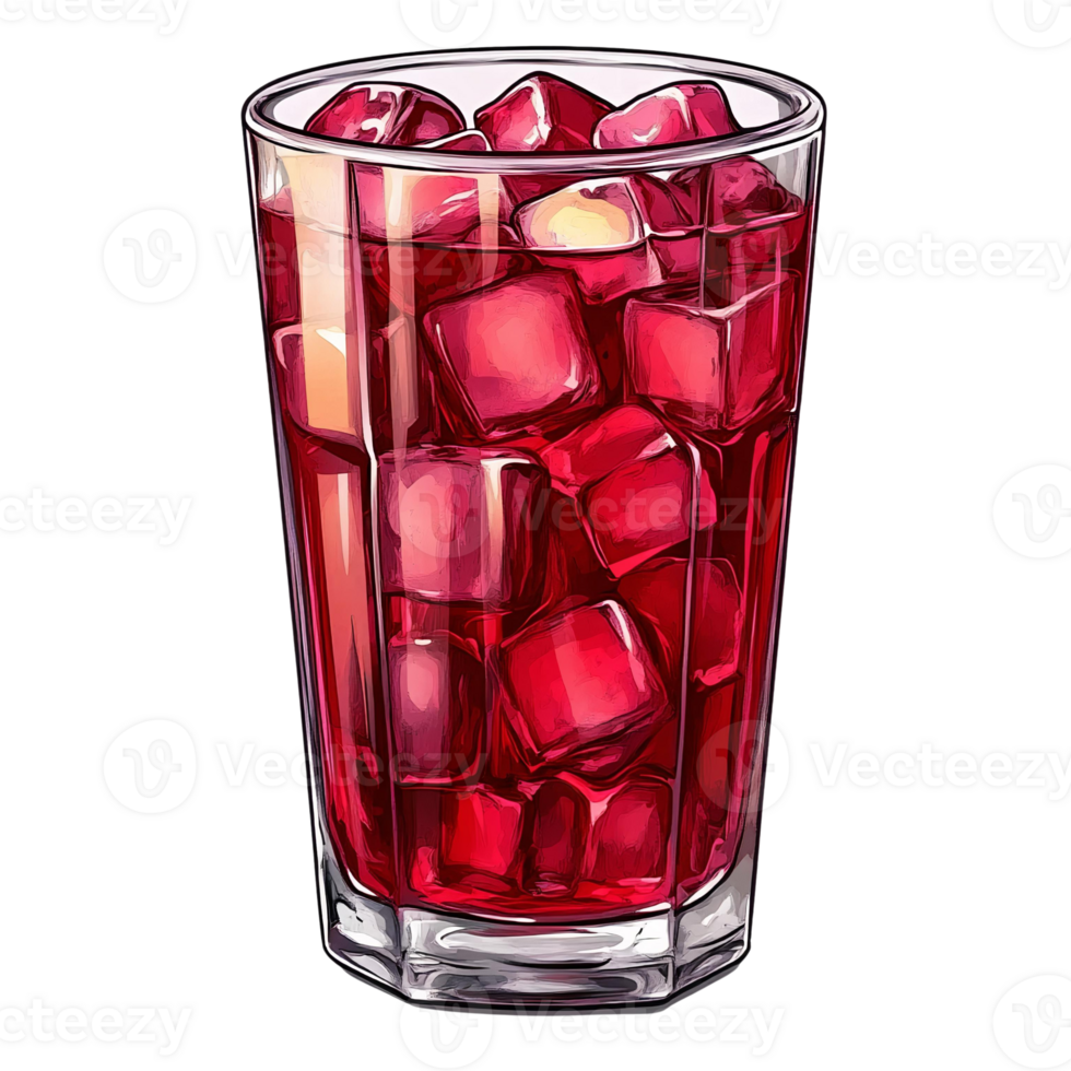 Crimson red iced drink in glass, isolated on transparent background png
