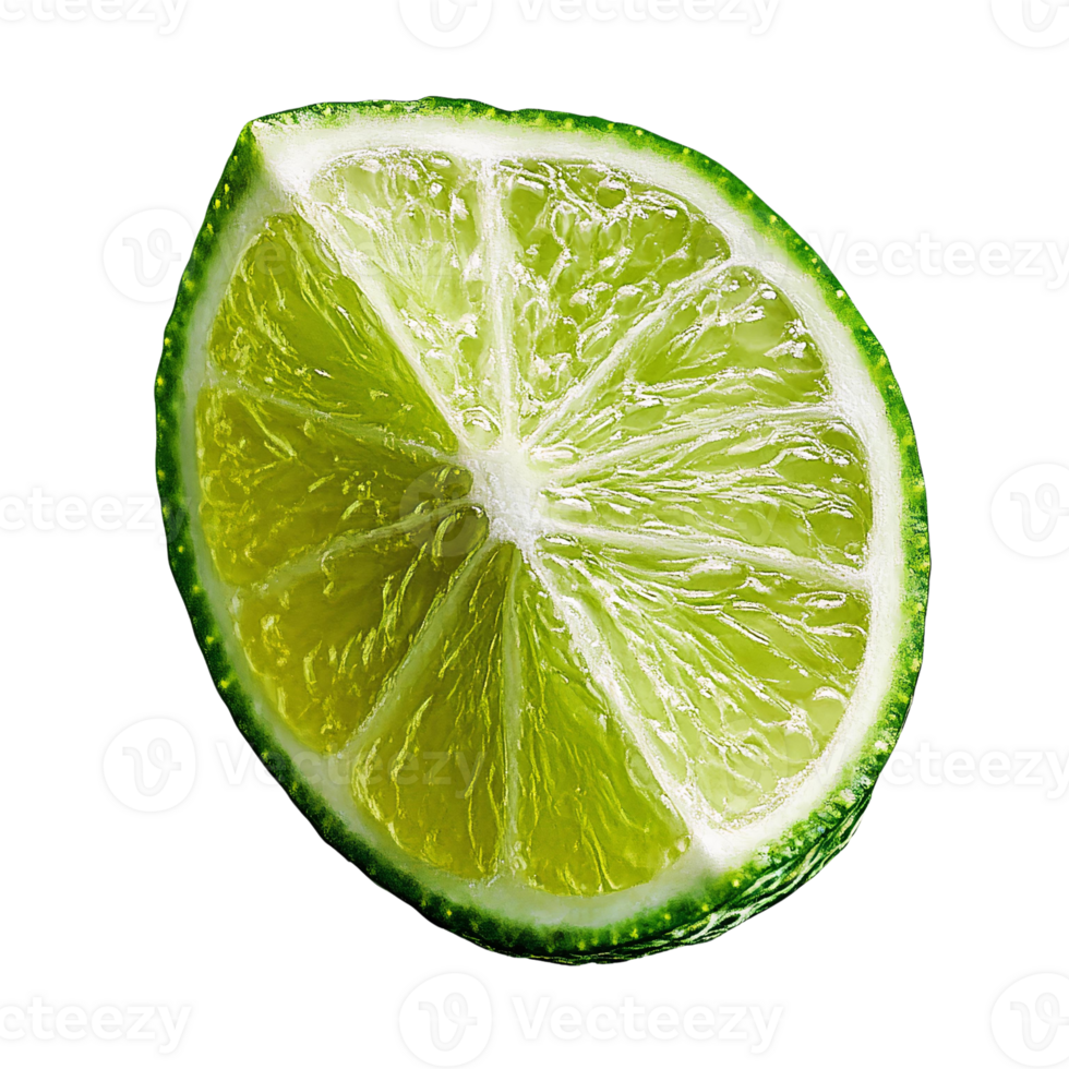 Lime slice on transparent background juicy green citrus fruit half png