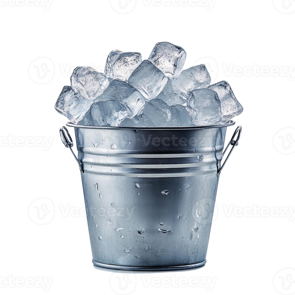 Chilled Ice Cubes in Silver Bucket Isolated on Transparent Background png