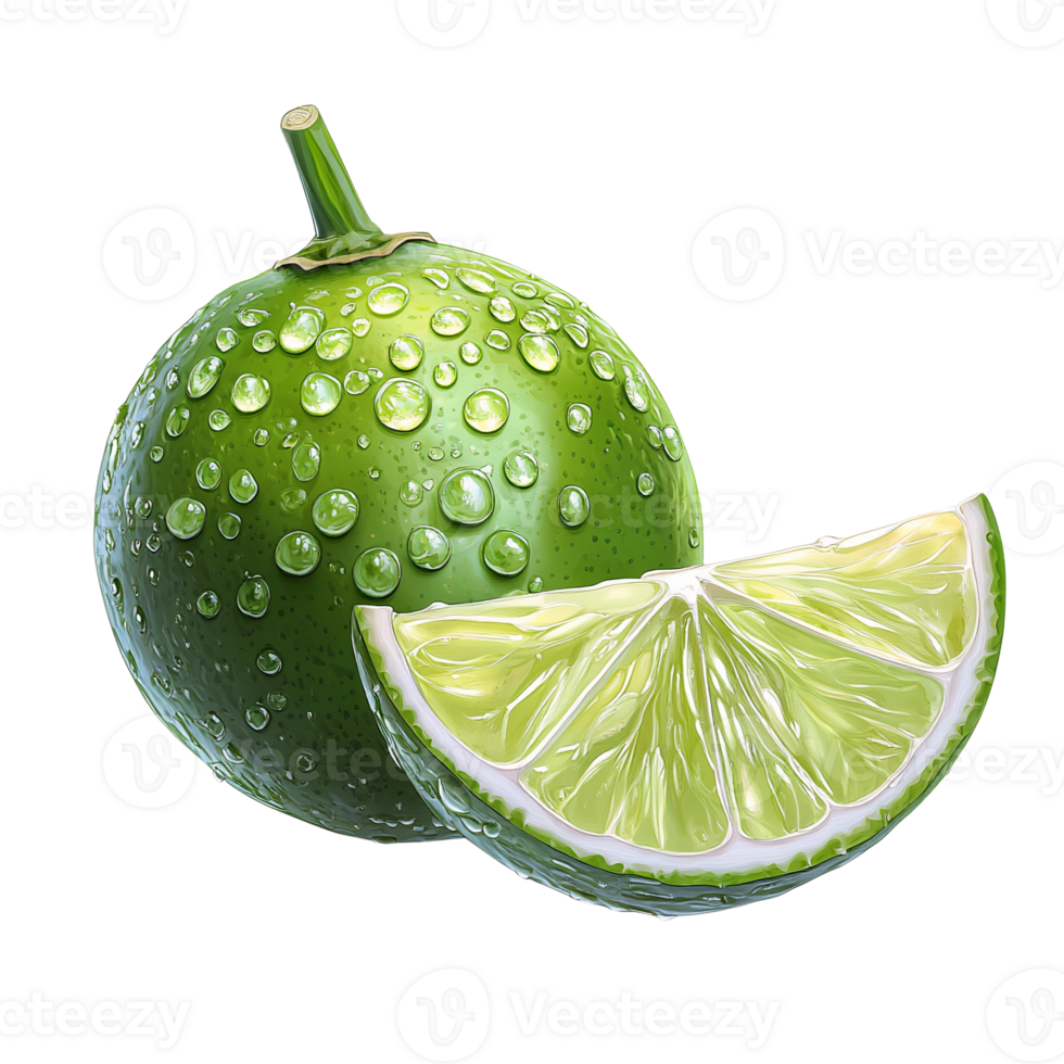 Lime with water drops on transparent background digital illustration png