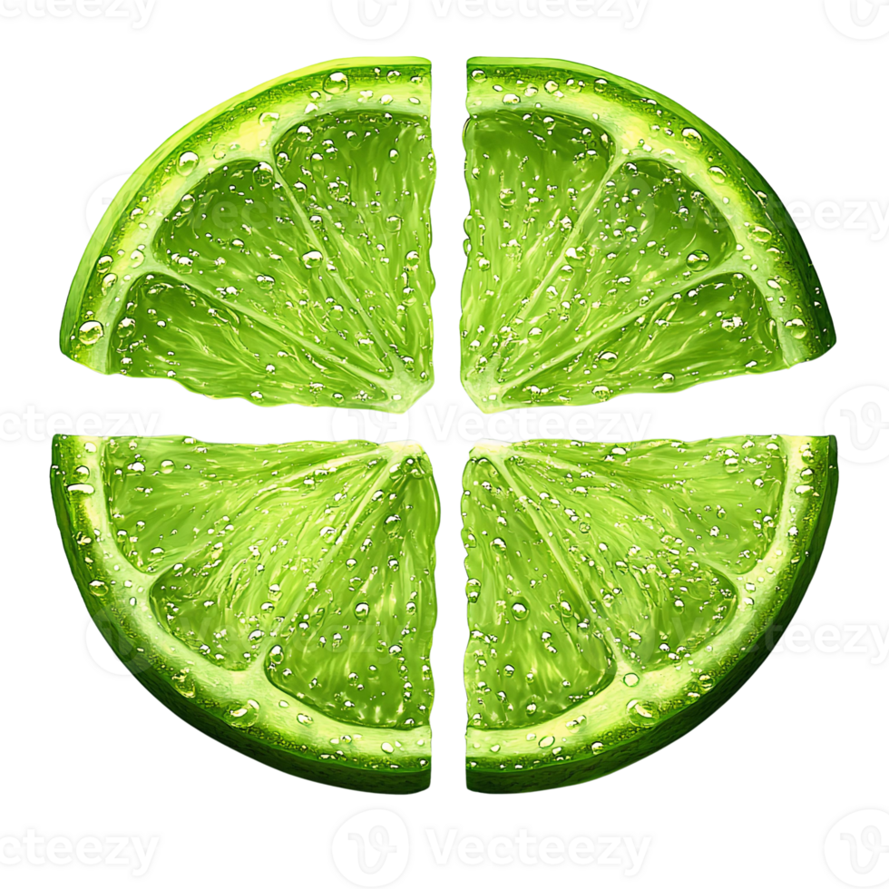 Lime wedges in cross shape on transparent background png