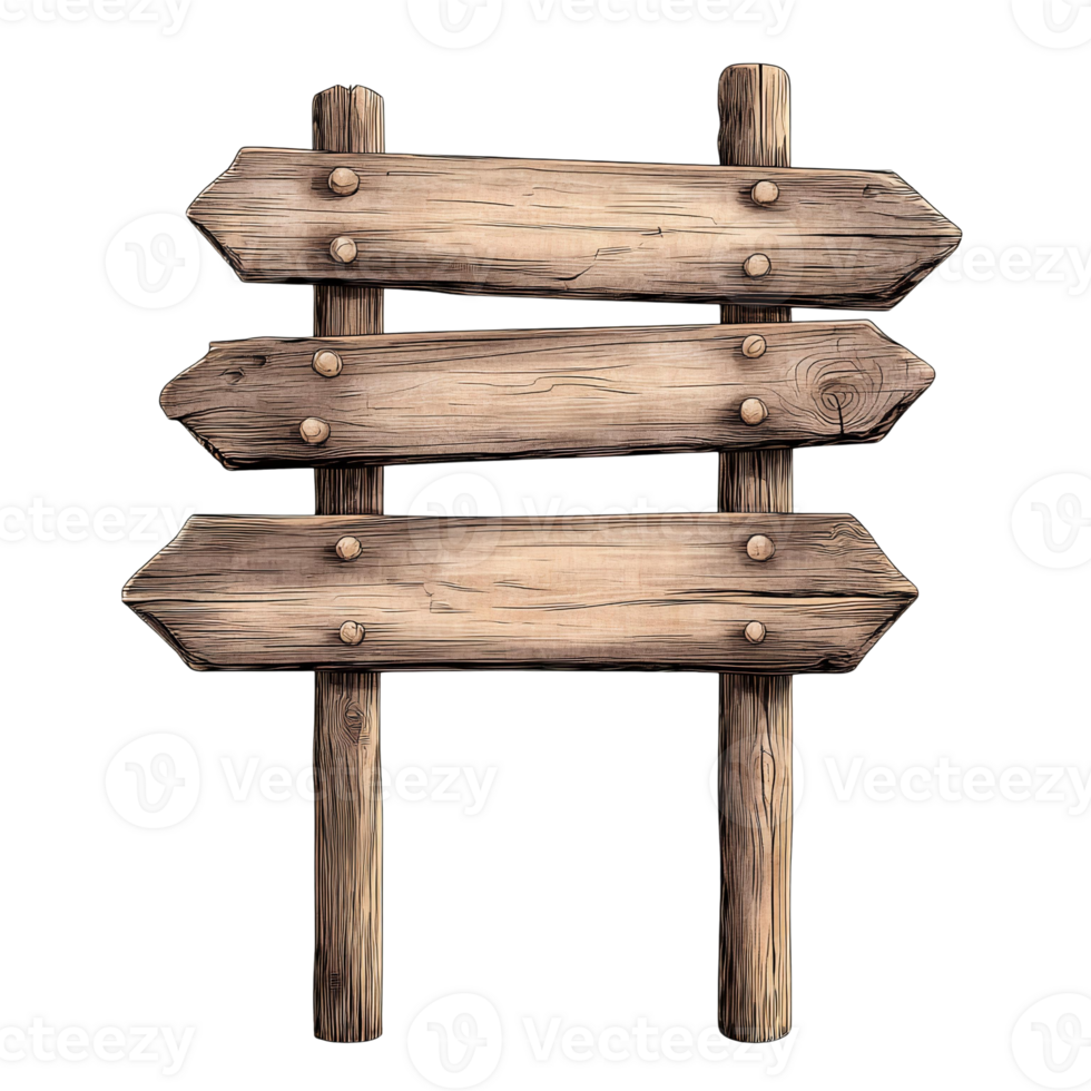 Wooden signpost with three arrows on white background png