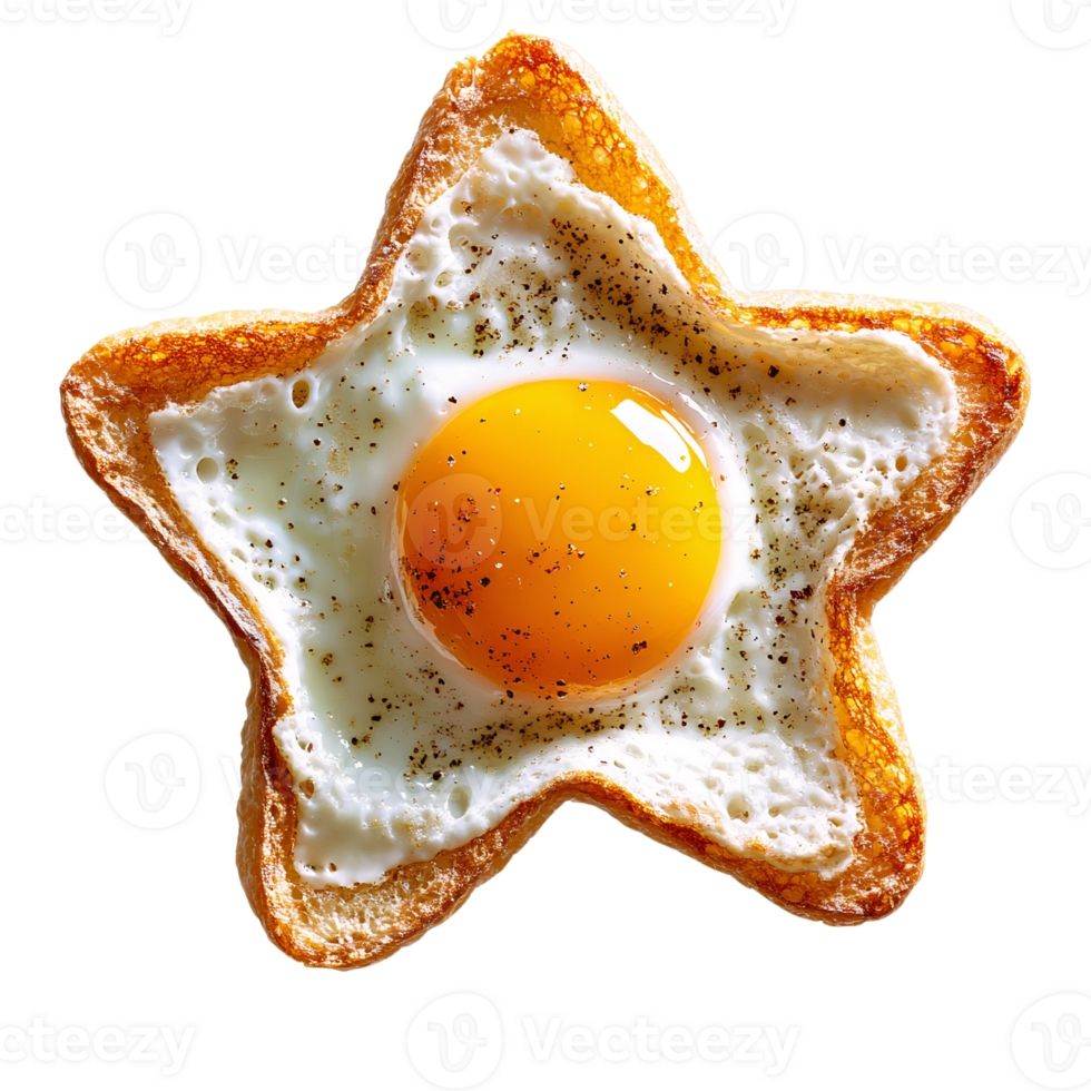 Star-shaped fried egg on toast on transparent background png