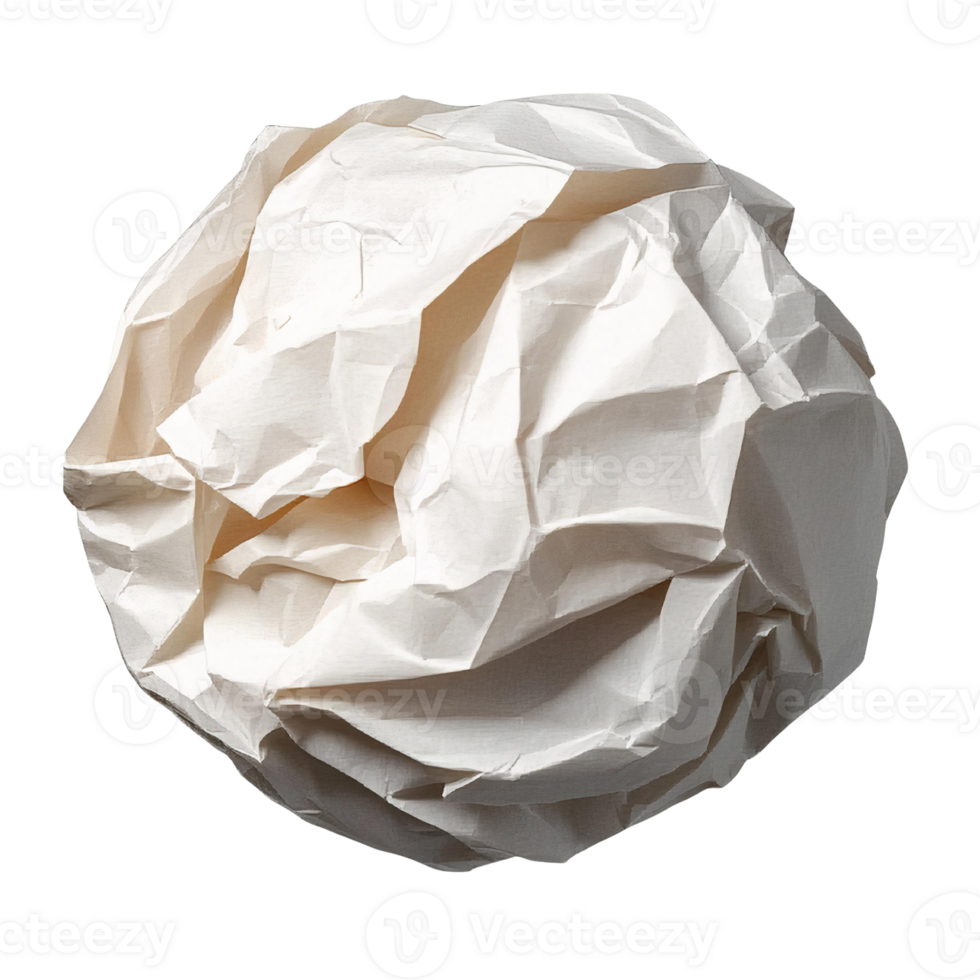 Crumpled paper ball texture on transparent background png