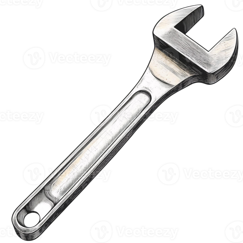 Adjustable wrench sketch on transparent background png