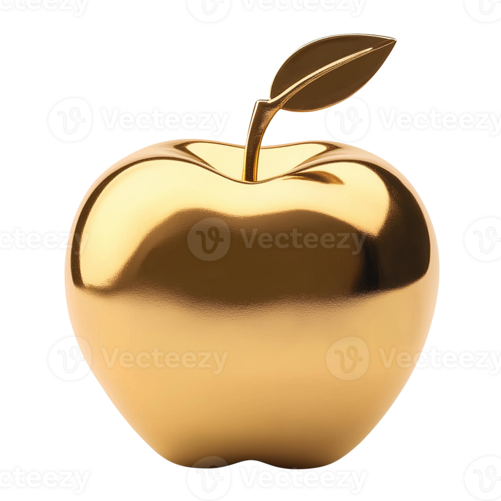 Golden apple with leaf on transparent background png