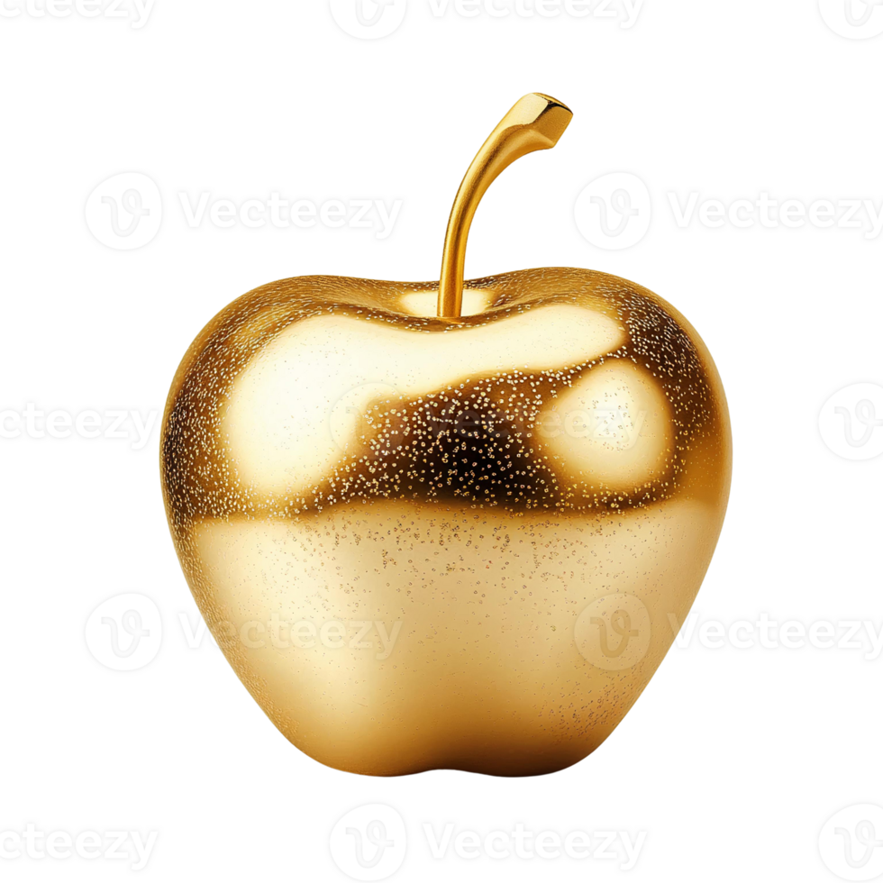 Golden apple with water droplets on transparent background png
