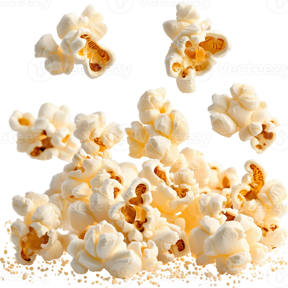 Fluffy popcorn pile on transparent background png