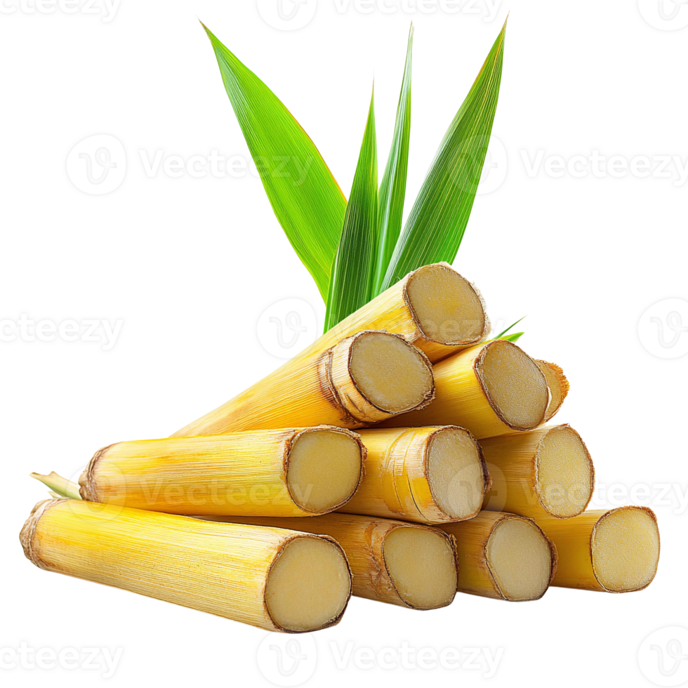 Vibrant Sugarcane Stalks with Green Foliage on Transparent Background png