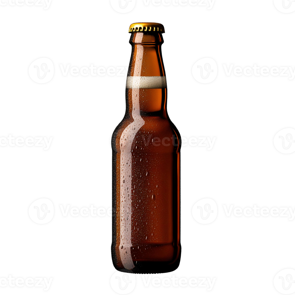 Brown beer bottle with condensation on transparent background png