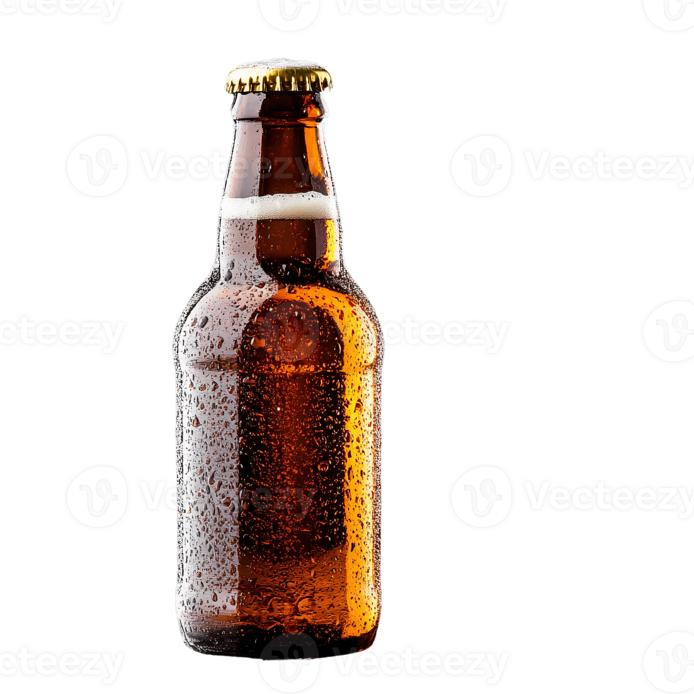 Beer bottle with condensation on transparent background png