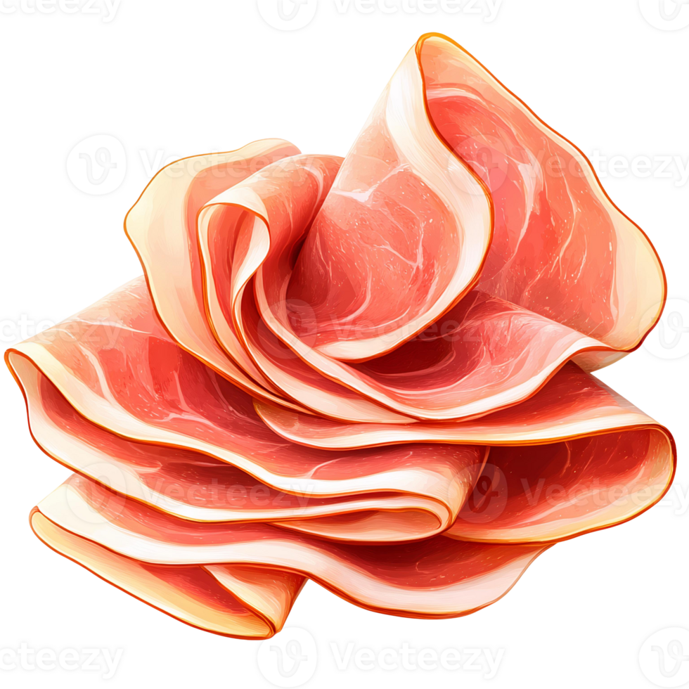 Prosciutto slices on white background, delicate thinly sliced ham png