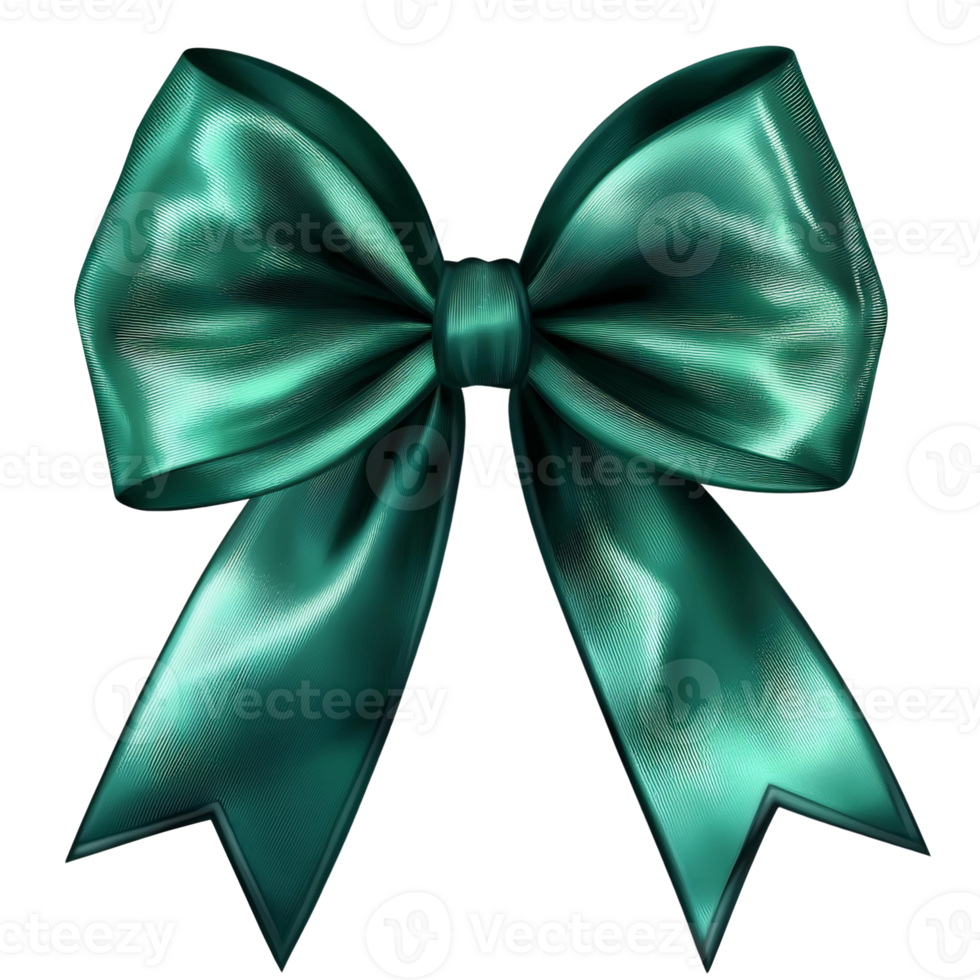 Teal satin ribbon bow, 3d render on transparent background png