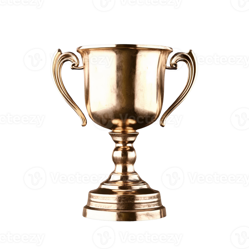 Gold trophy cup with two handles on white background png
