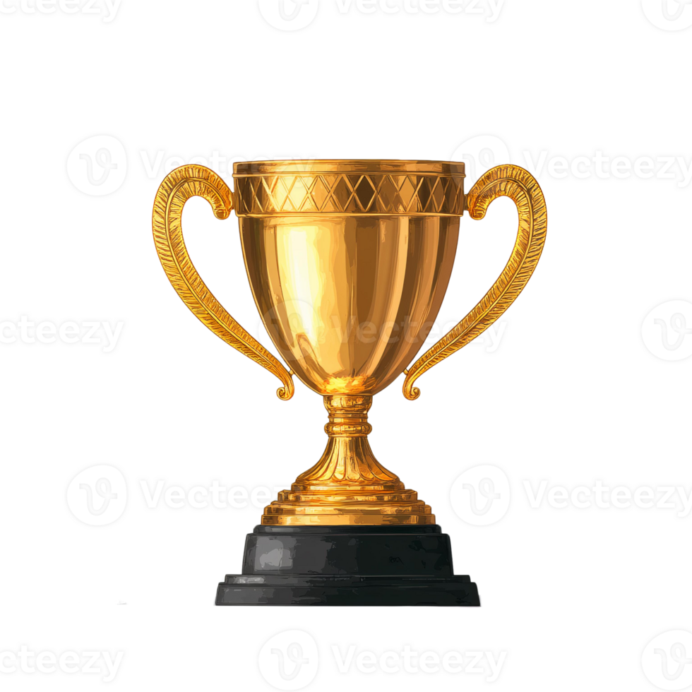 Golden trophy cup with handles on transparent background png