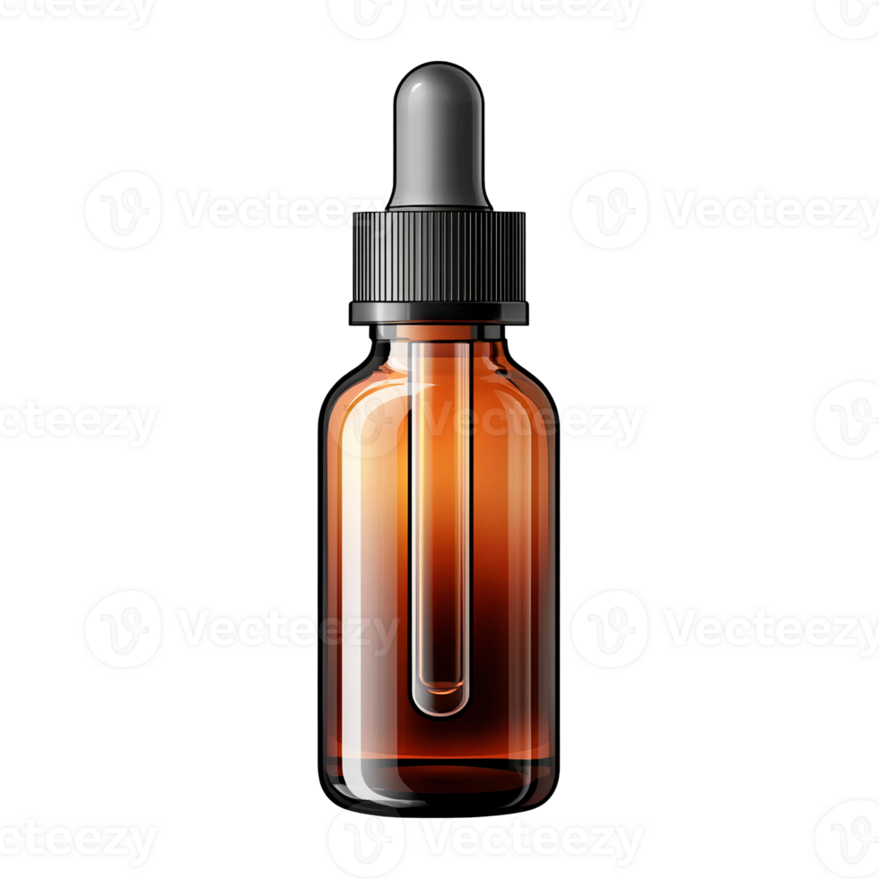 Stylish Amber Glass Bottle with Dropper on Transparent Background png
