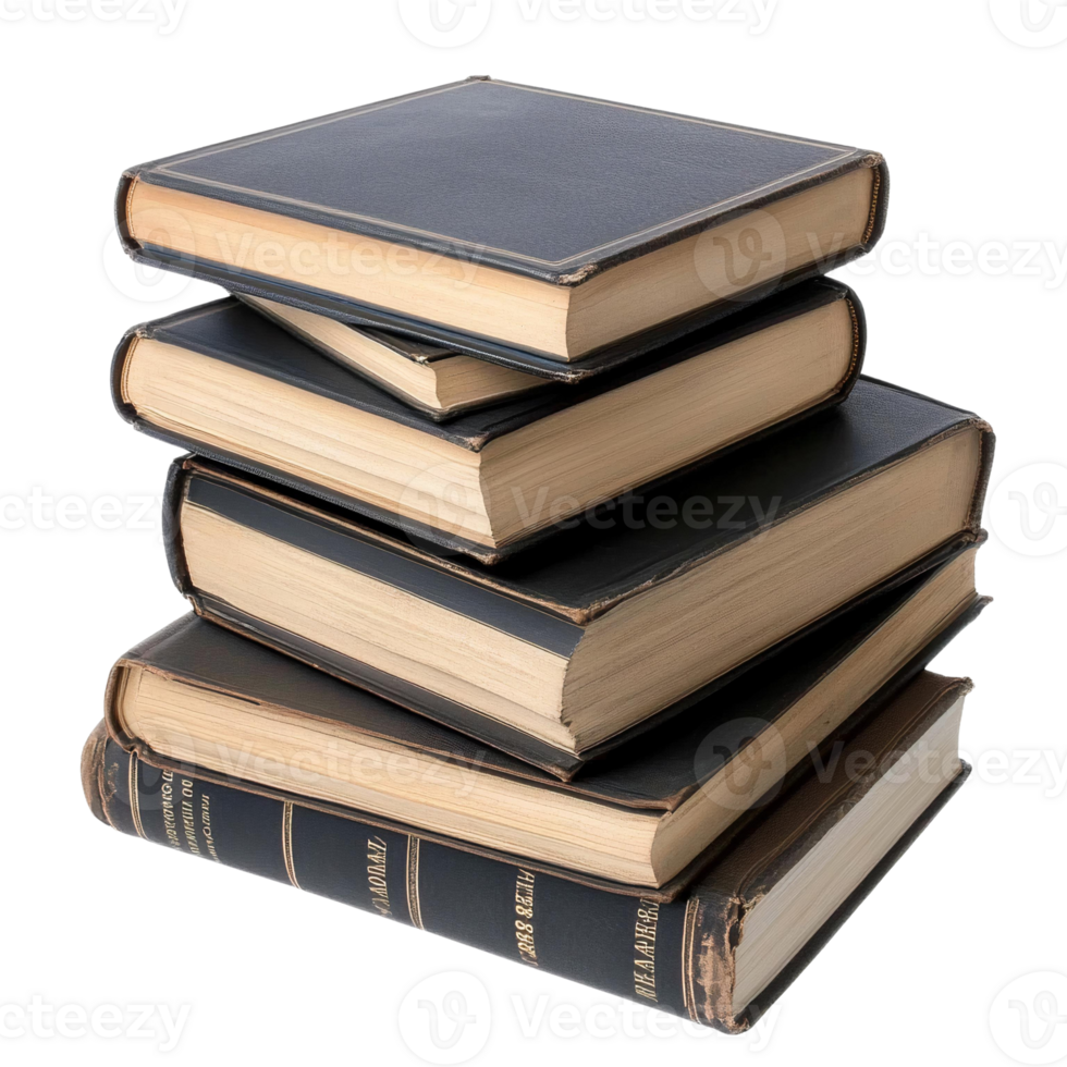 Stack of vintage hardcover books isolated on transparent background png