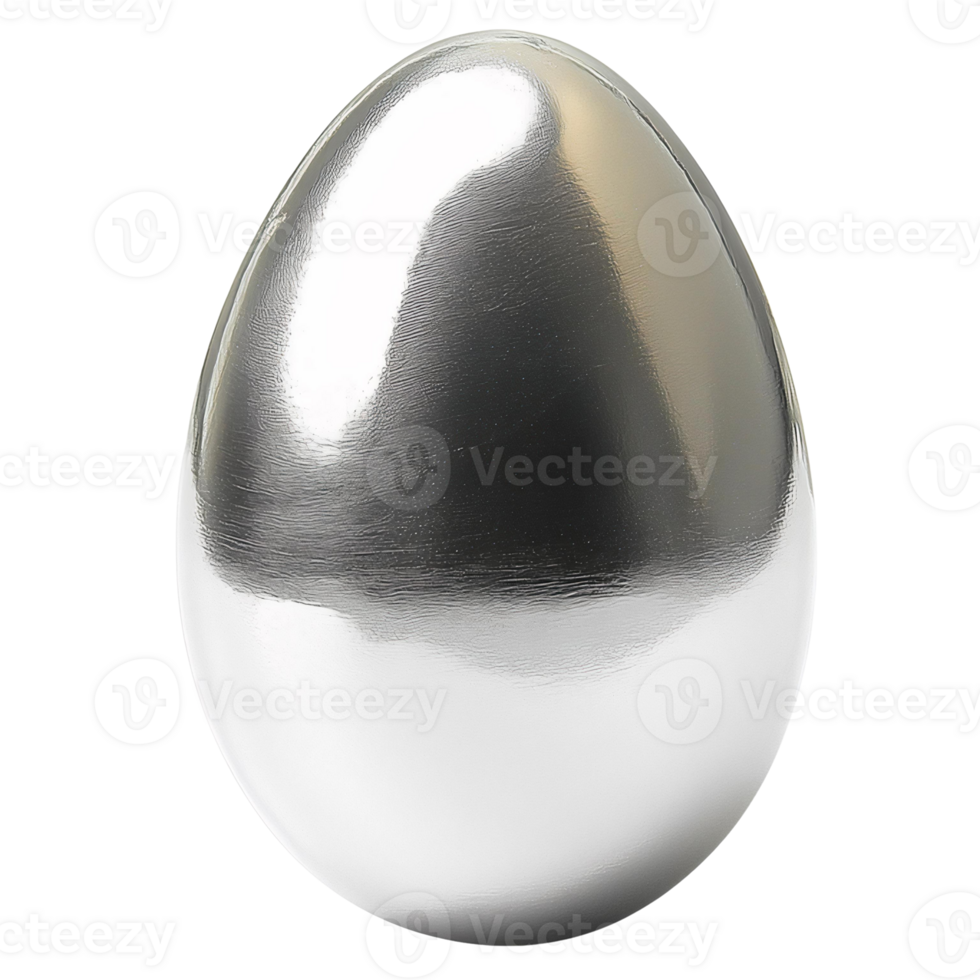 Silver egg, shiny metallic ovoid shape on transparent background png