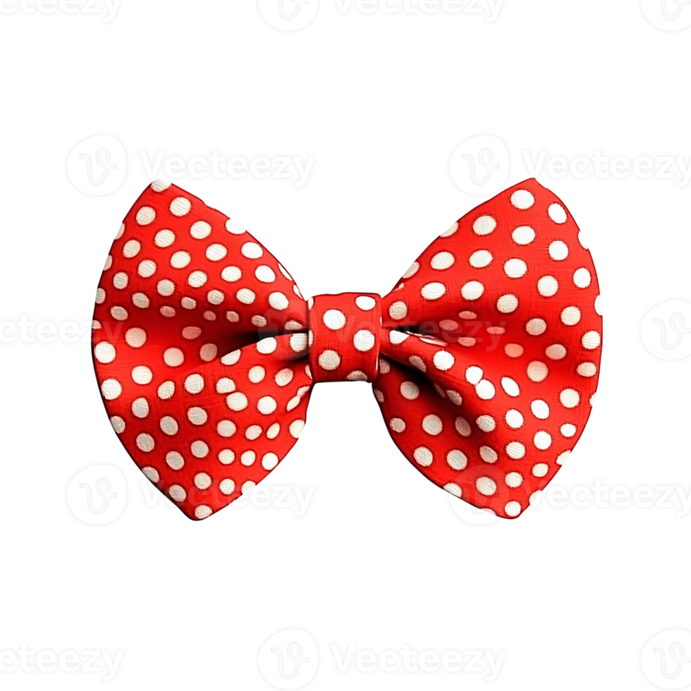 Red bow tie with white polka dots on transparent background png