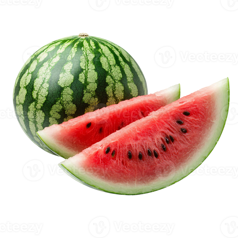 Watermelon slices with whole watermelon on transparent background png