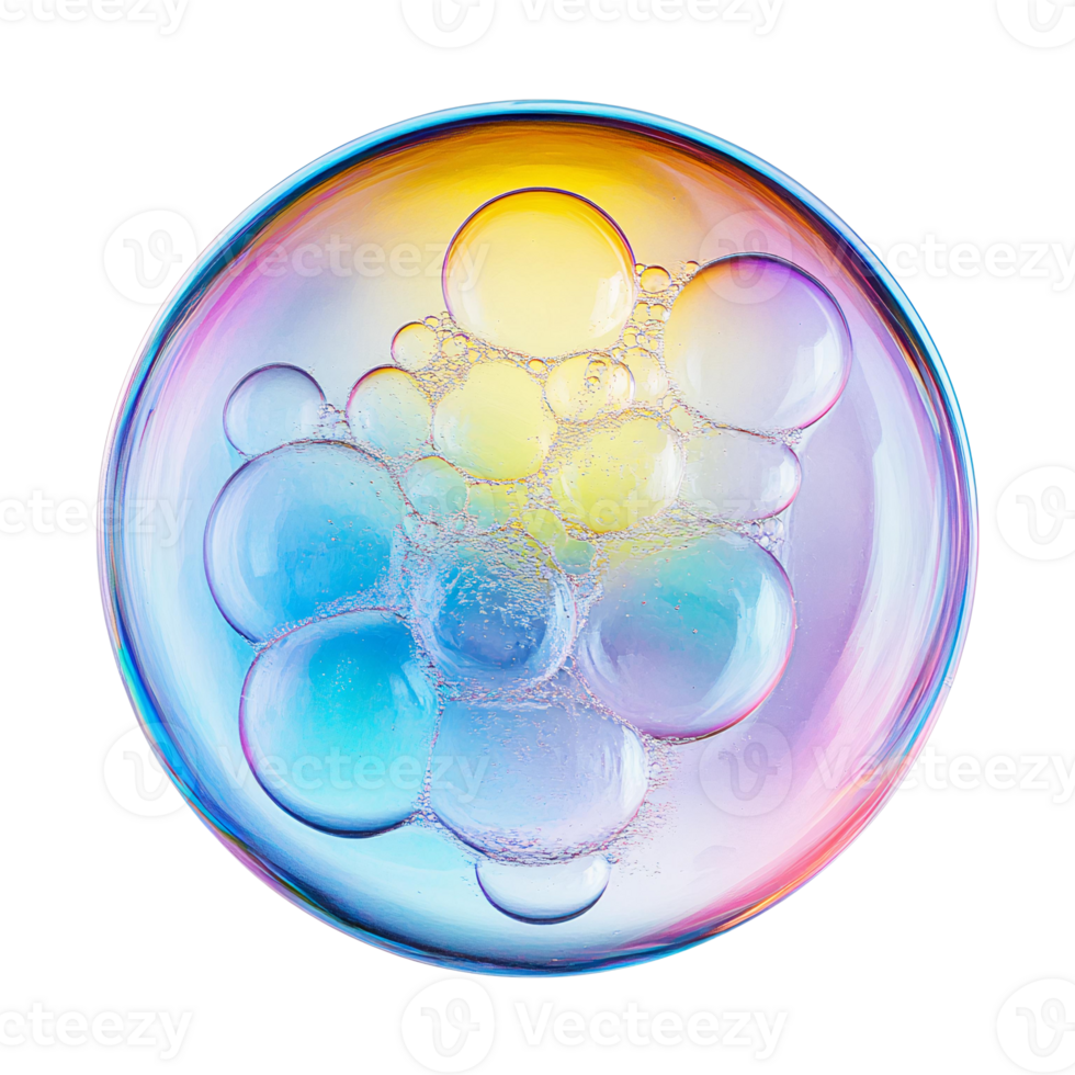 Abstract bubbles in iridescent oil on transparent background png