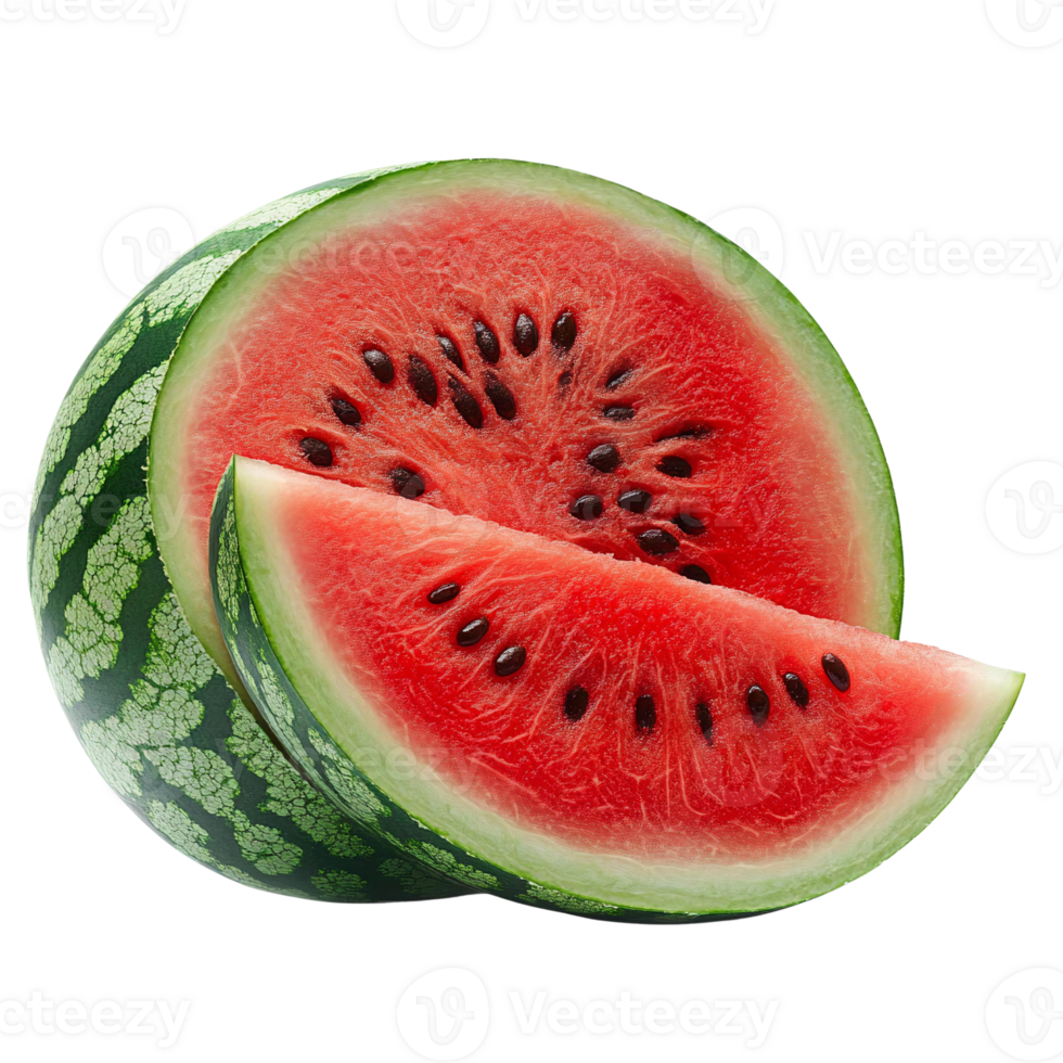 Juicy watermelon slice with seeds on transparent background png
