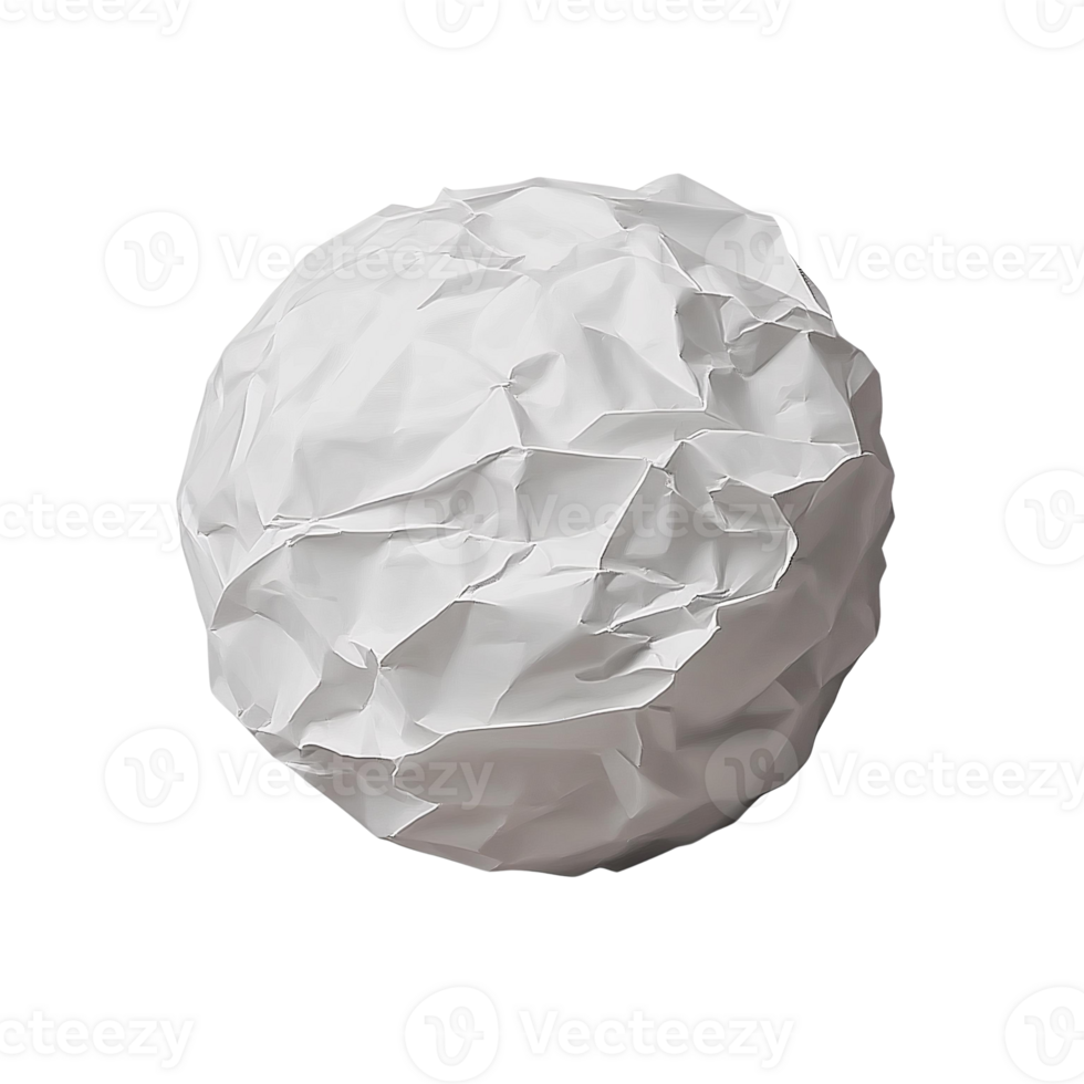 Wrinkled White Paper Ball on transparent background png