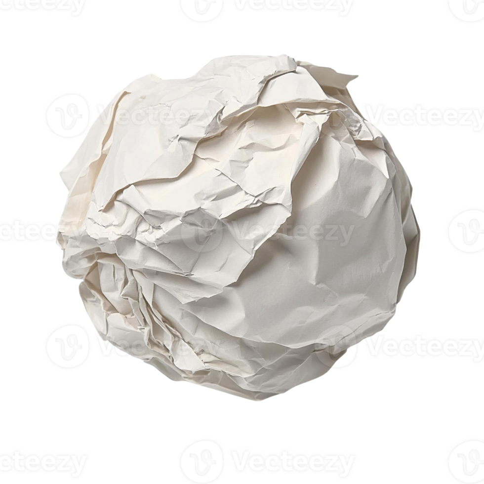 White crumpled paper ball on transparent background png
