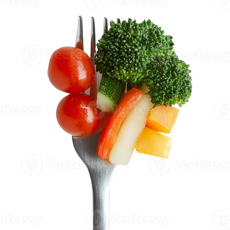 Forkful of fresh vegetables on transparent background png