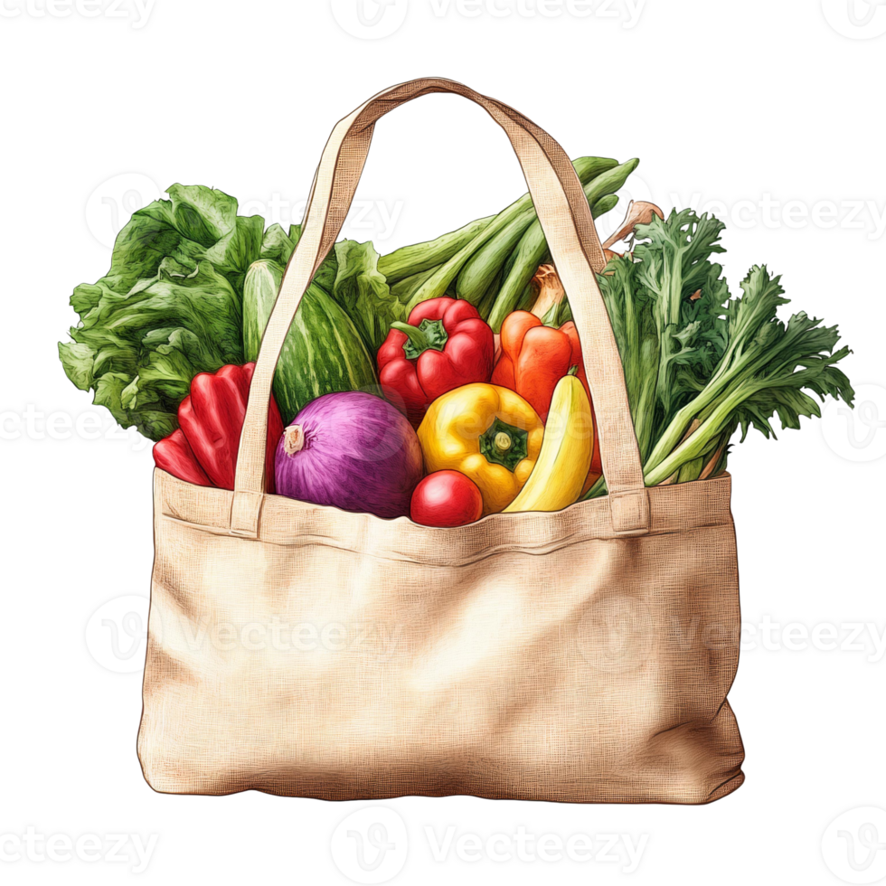 Canvas tote bag full of fresh vegetables illustration png