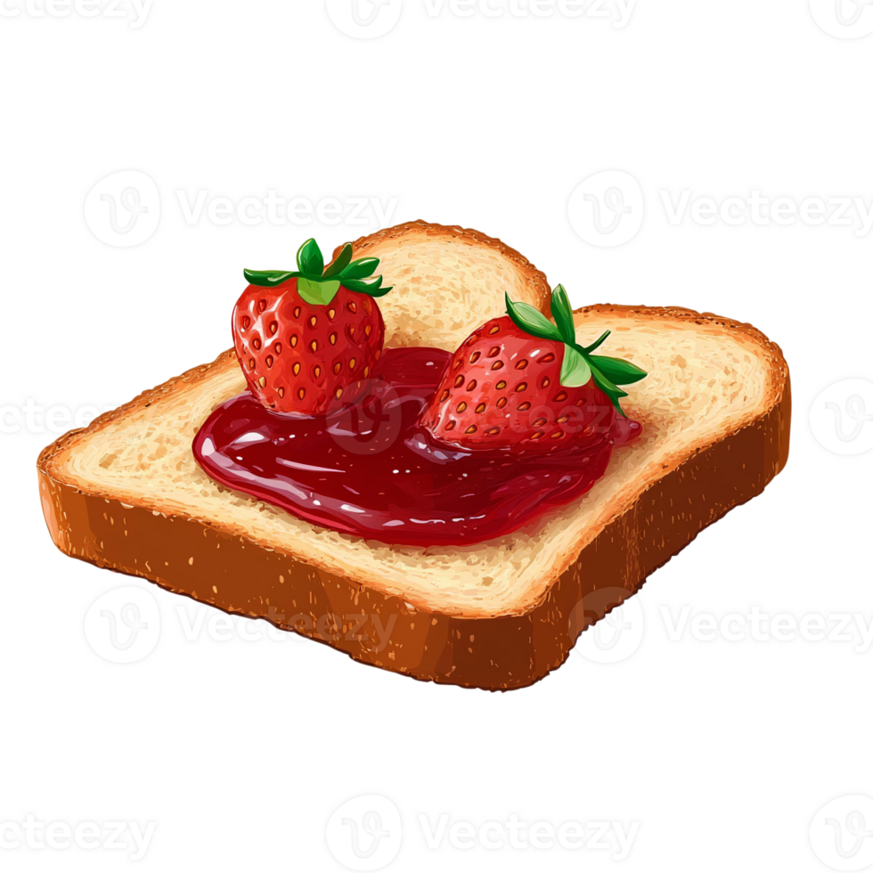 Strawberry jam toast with fresh strawberries on transparent background png