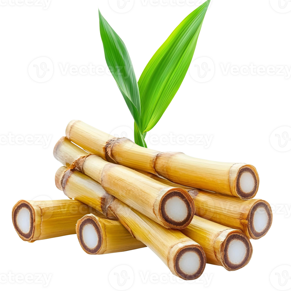 Sugarcane stalks with green leaves on transparent background png