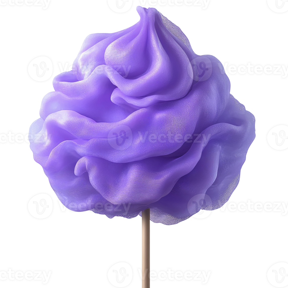 purple cotton candy on stick, swirled texture, isolated on white background png