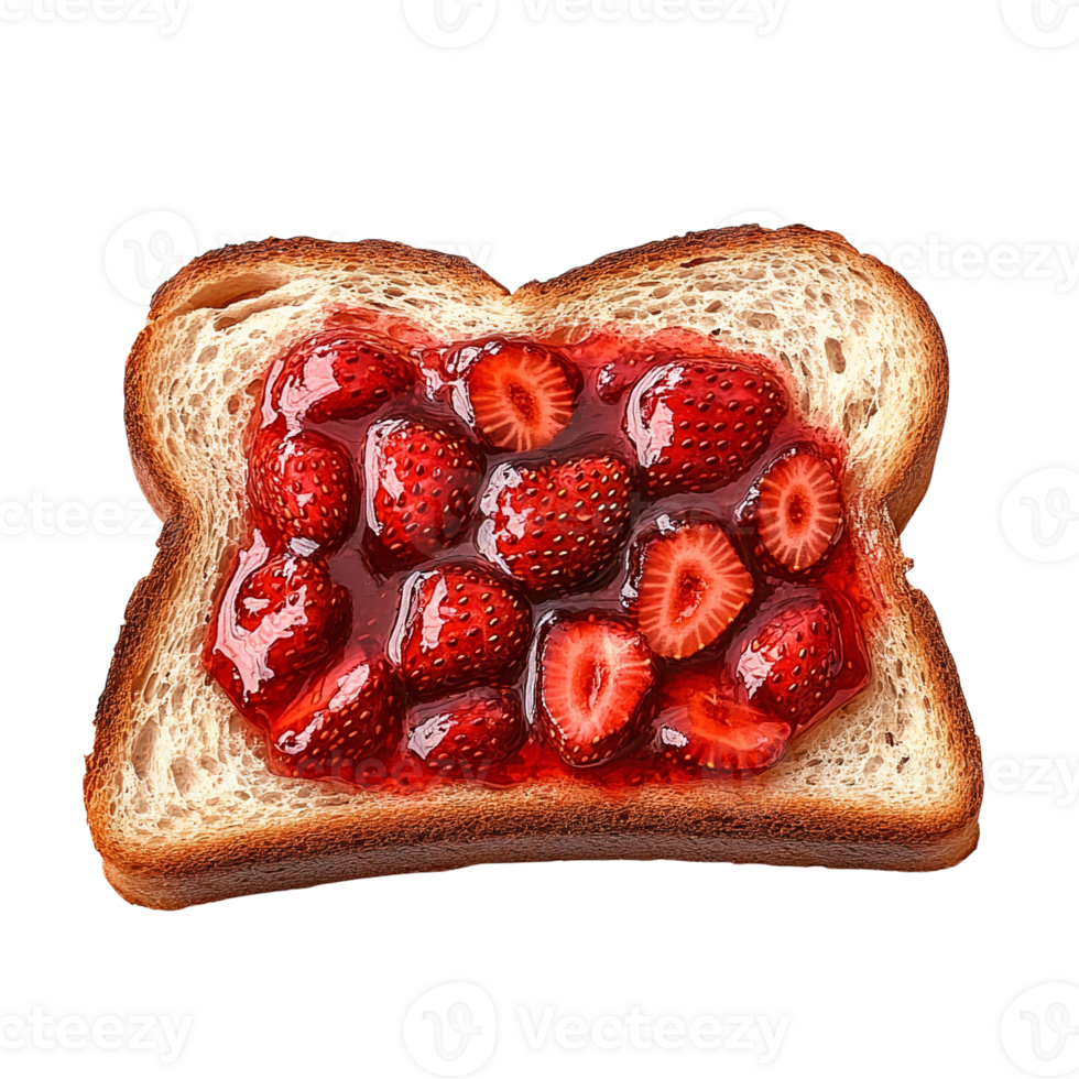 strawberry jam toast with visible fruit pieces on transparent background png