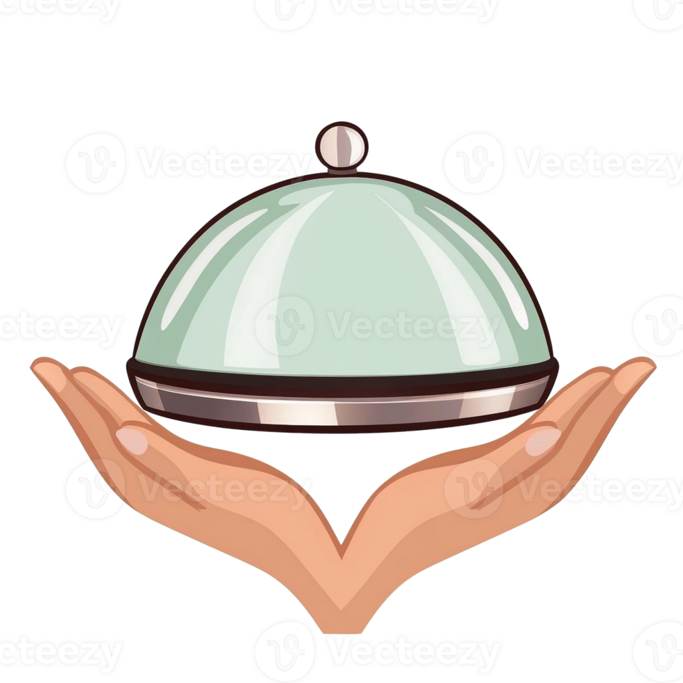 Restaurant cloche held in hands on transparent background png