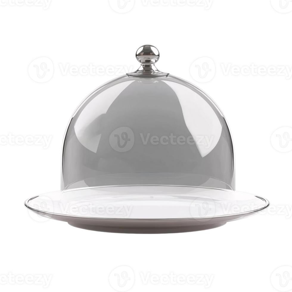 Glass food dome with white plate on transparent background png