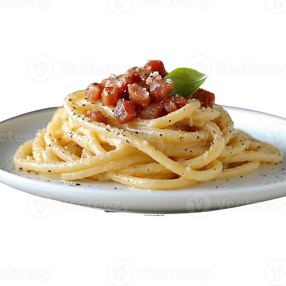 Delicious creamy pasta with bacon, isolated on white background png