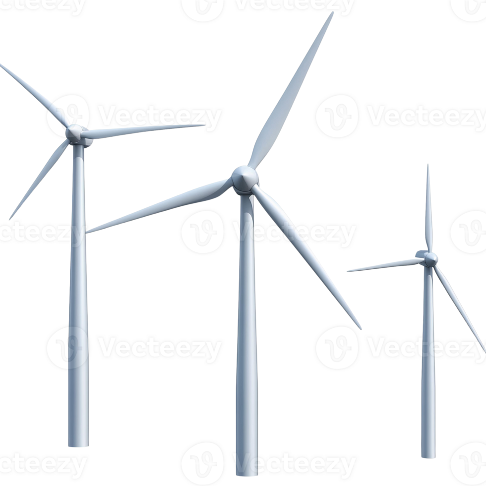 Wind turbines on transparent background 3d render png