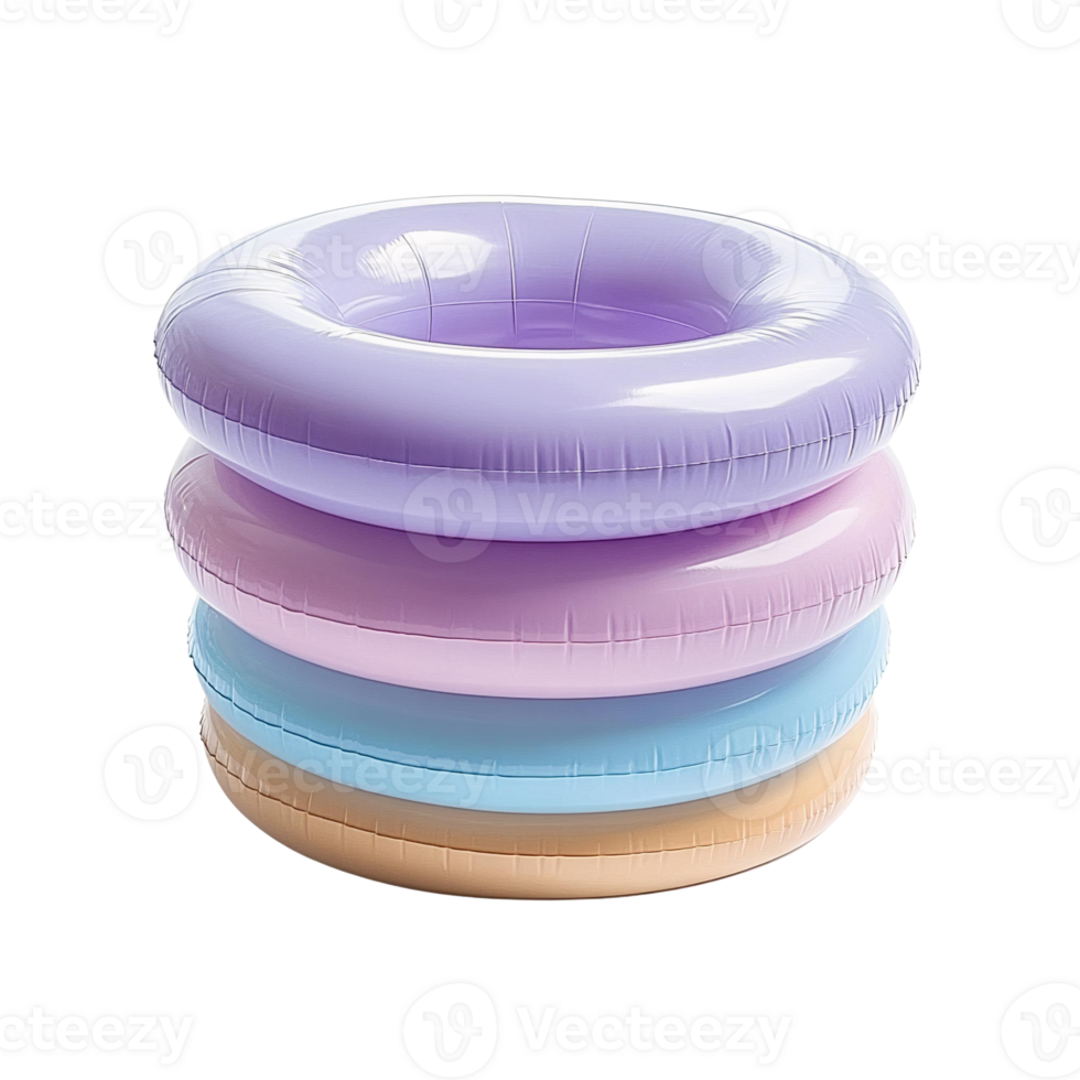 Pastel inflatable ring floats stack on transparent background png