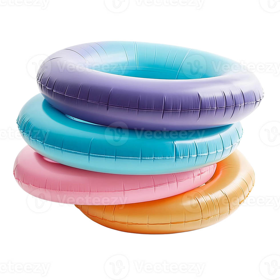 colorful inflatable pool rings stack isolated on white background png