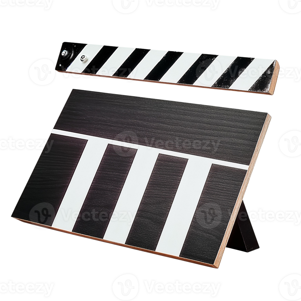 Black and white clapperboard movie prop isolated on transparent background png