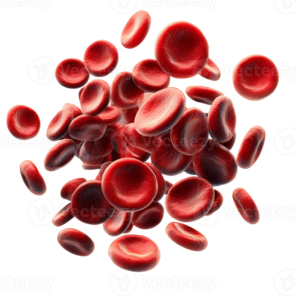 Red blood cells microscopic 3d render on transparent background png